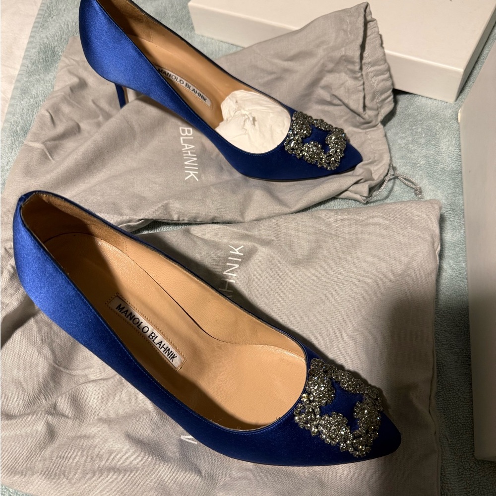 Manolo Blahnik Hangisi 70mm satin blue heels - sz 39.5 - Picture 8 of 13